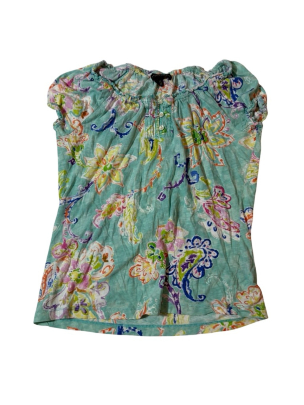 Lauren Jeans Co Ralph Lauren Floral Peasant Top Boho Puff Sleeve Cotton S